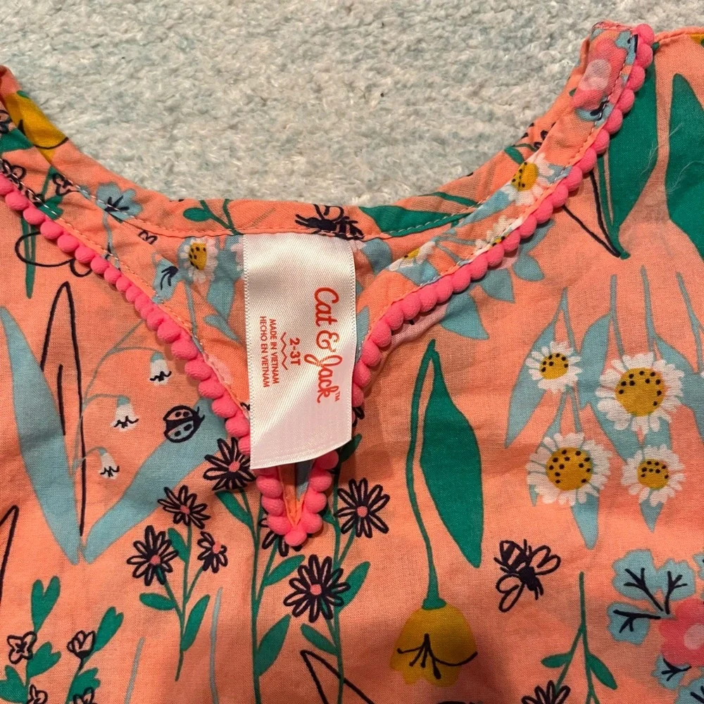 Cat & Jack Floral Swim Cover-up with Pompom Trim - Size 2T-3T